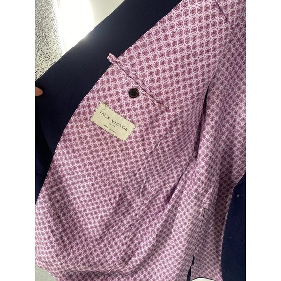 Jack Victor Napoli CT wool 2 button sport coat sz 51 R STRIPPED NAVY BLUE - Picture 5 of 7